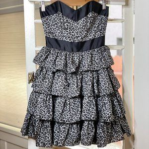 Betsey Johnson 90's Y2K Silk Leopard Cheetah Ruffled Corset Top Dress Size 0